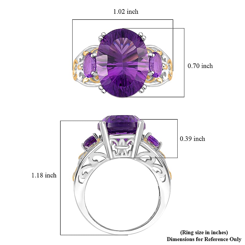 D'Joy Concave Cut African Amethyst 9.85 ctw Victorian Era Ring in 18K Vermeil YG and Rhodium Over Sterling Silver (Size 10.0)