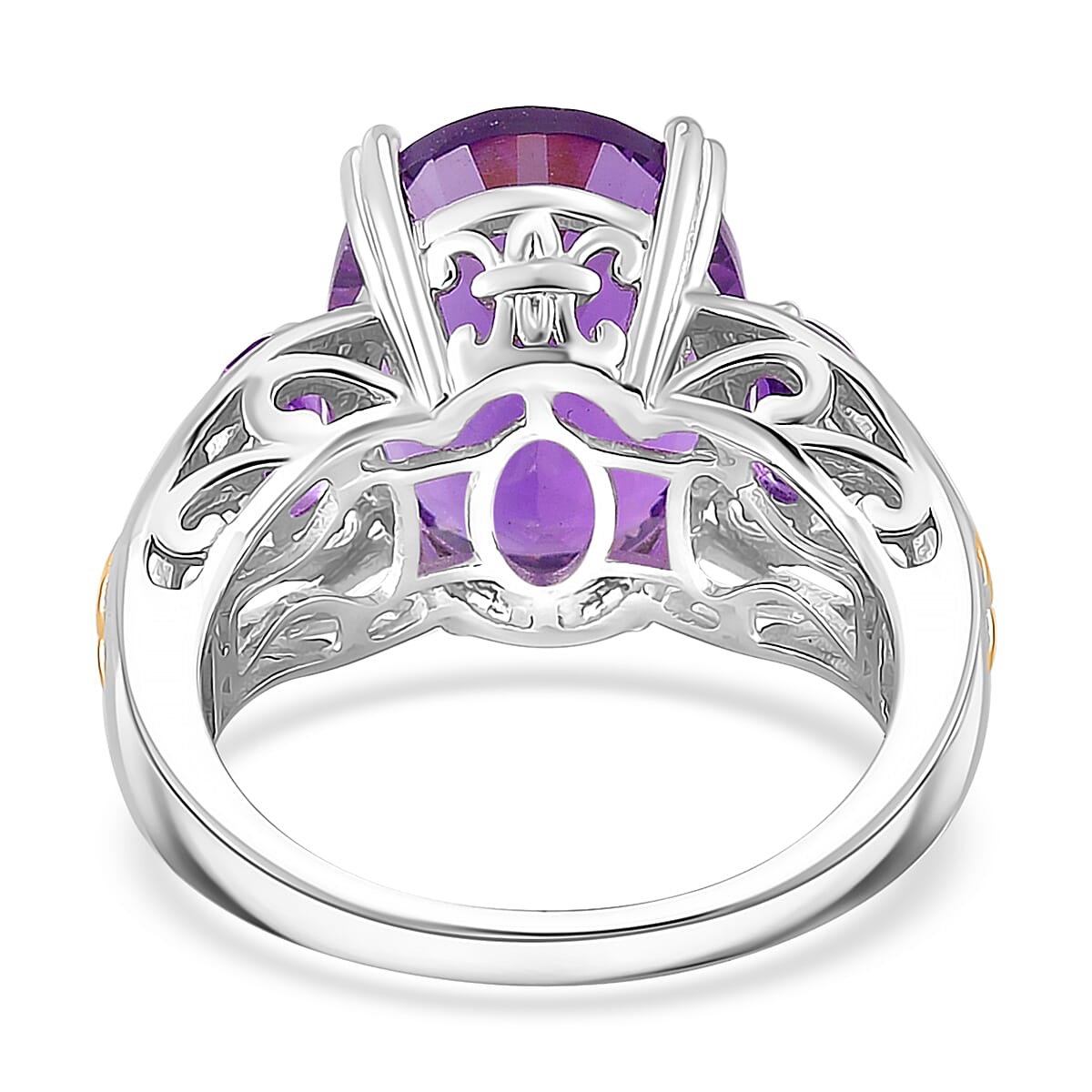 D'Joy Concave Cut African Amethyst 9.85 ctw Victorian Era Ring in 18K Vermeil YG and Rhodium Over Sterling Silver (Size 7.0)