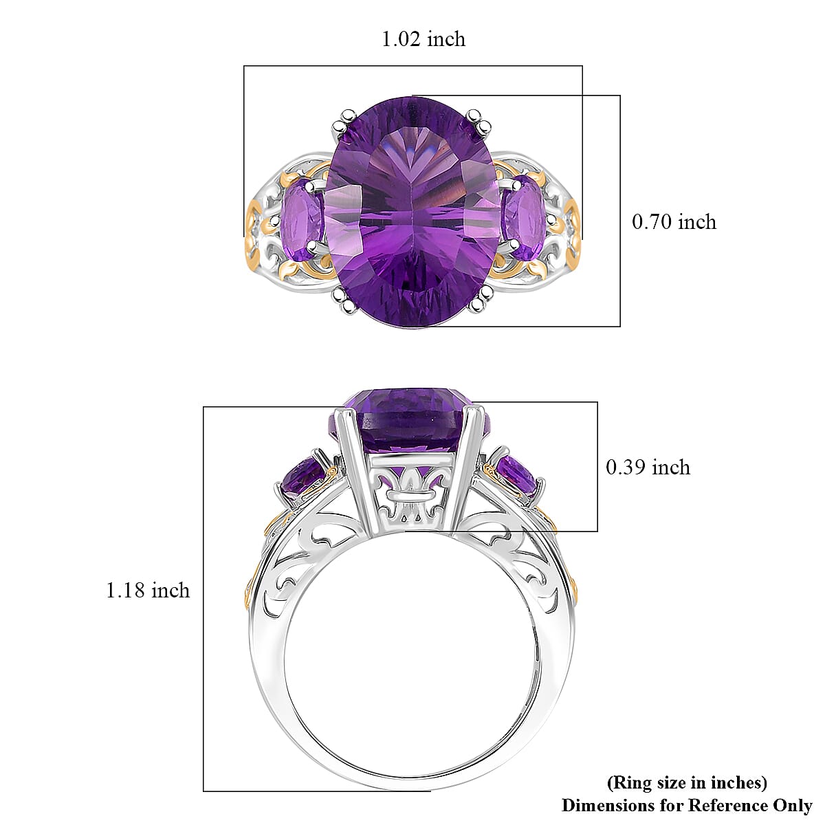 D'Joy Concave Cut African Amethyst 9.85 ctw Victorian Era Ring in 18K Vermeil YG and Rhodium Over Sterling Silver (Size 7.0)