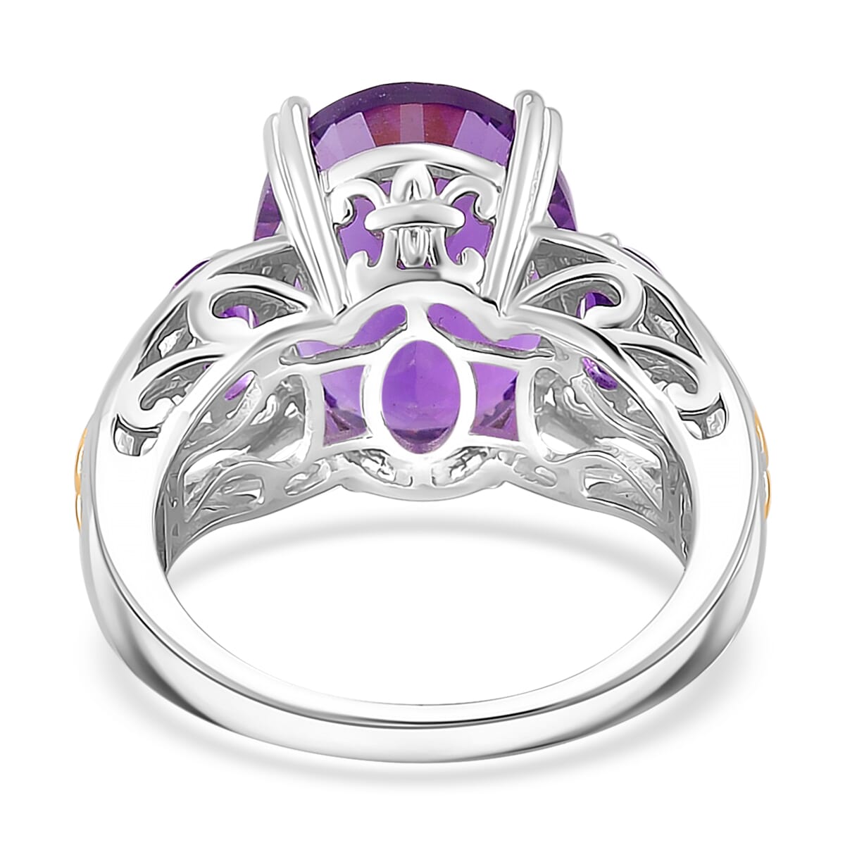 African Amethyst 9.85 ctw Ring in 18K Vermeil YG and Rhodium Over Sterling Silver (Size 9.0) image number 4