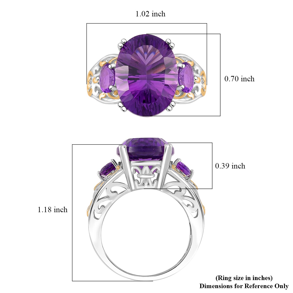 African Amethyst 9.85 ctw Ring in 18K Vermeil YG and Rhodium Over Sterling Silver (Size 9.0) image number 5