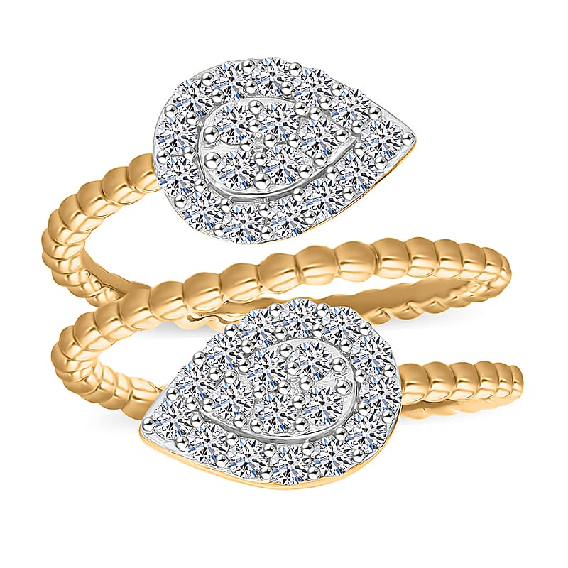 Luxuriant Lab Grown Diamond G-H SI-I1 1.00 ctw Bypass Ring in Vermeil Yellow Gold Over Sterling Silver