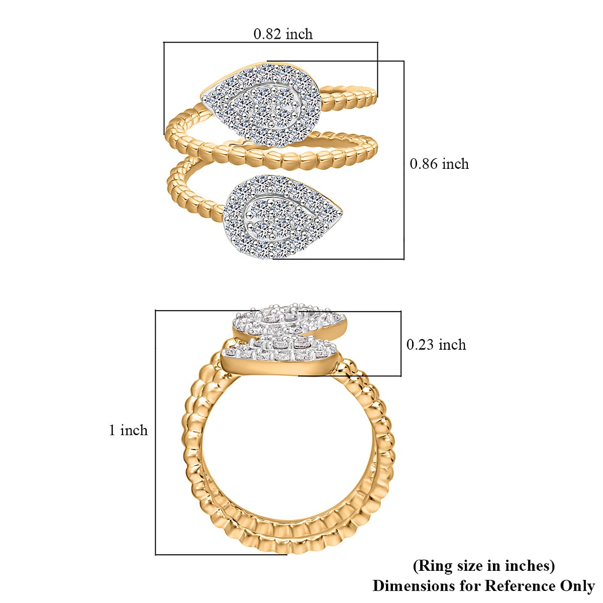 Luxuriant Lab Grown Diamond G-H SI-I1 1.00 ctw Bypass Ring in Vermeil Yellow Gold Over Sterling Silver (Size 9.0) image number 4