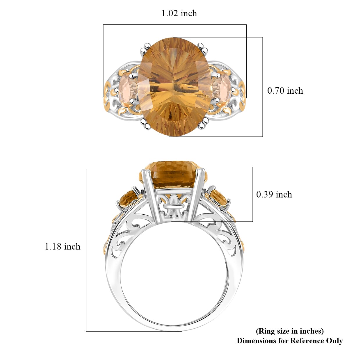 Brazilian Citrine 10.00 ctw Ring in 18K Vermeil YG and Rhodium Over Sterling Silver (Size 10.0) image number 5