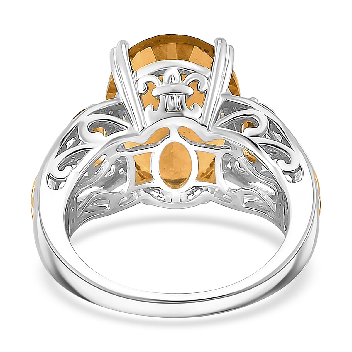 D'Joy Concave Cut Brazilian Citrine 10.00 ctw Victorian Era Ring in 18K Vermeil YG and Rhodium Over Sterling Silver (Size 6.0)