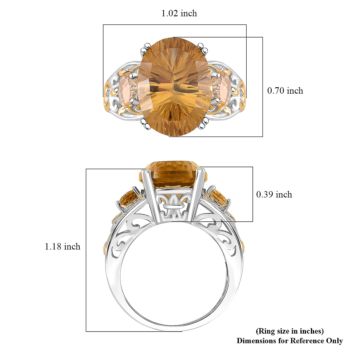 D'Joy Concave Cut Brazilian Citrine 10.00 ctw Victorian Era Ring in 18K Vermeil YG and Rhodium Over Sterling Silver (Size 6.0)