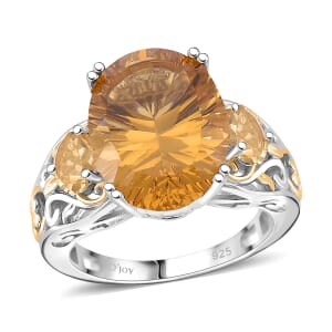 D'Joy Concave Cut Brazilian Citrine 10.00 ctw Victorian Era Ring in 18K Vermeil YG and Rhodium Over Sterling Silver (Size 9.0)