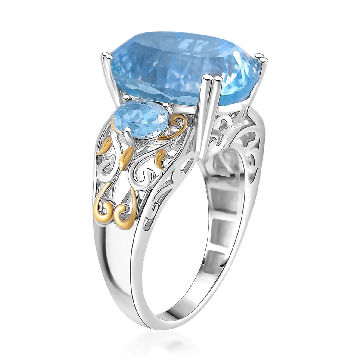 Sky Blue Topaz 11.80 ctw Ring in 18K Vermeil YG and Rhodium Over Sterling Silver (Size 6.0) image number 3