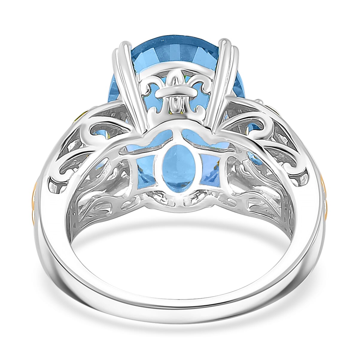Sky Blue Topaz 11.80 ctw Ring in 18K Vermeil YG and Rhodium Over Sterling Silver (Size 6.0) image number 4