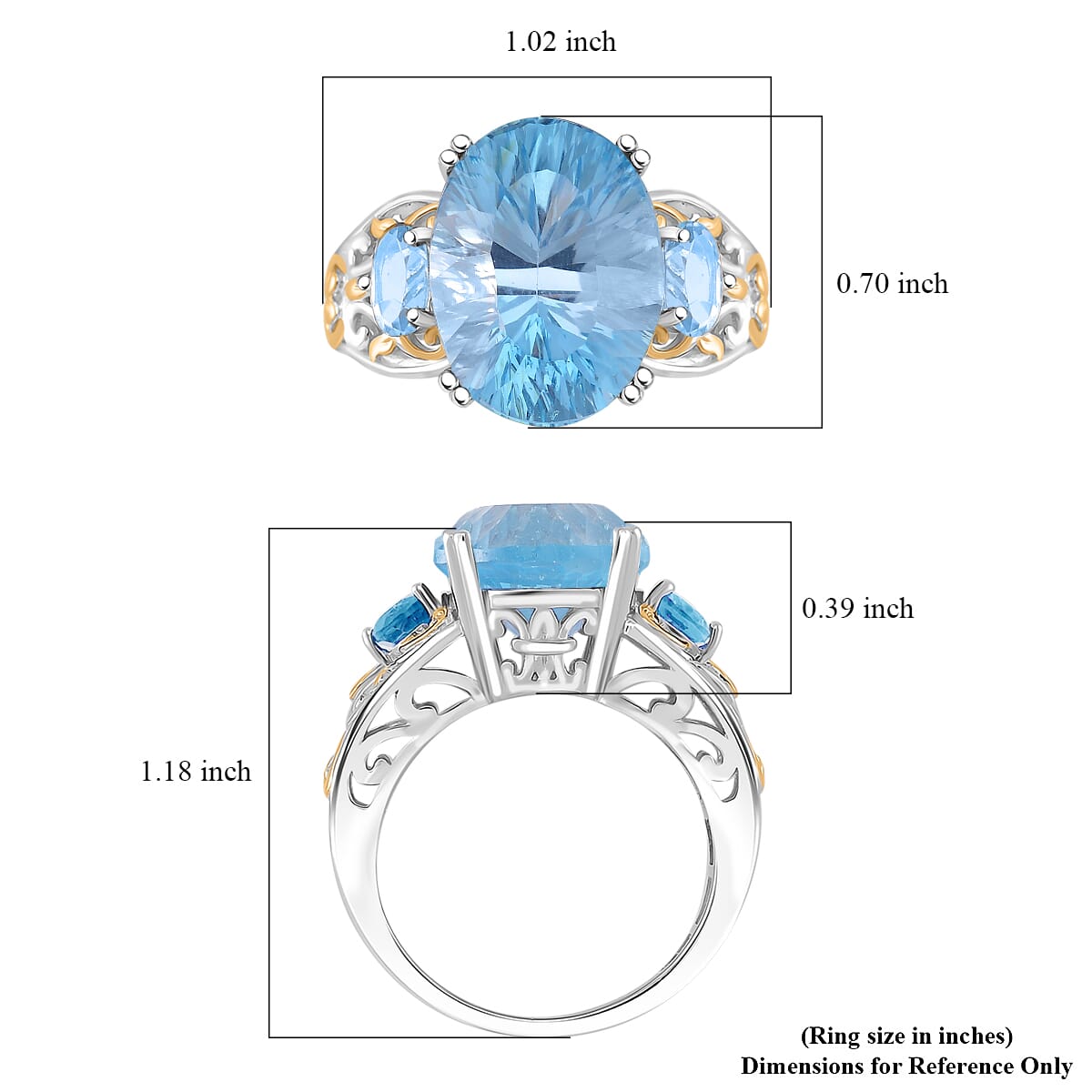 Sky Blue Topaz 11.80 ctw Ring in 18K Vermeil YG and Rhodium Over Sterling Silver (Size 6.0) image number 5