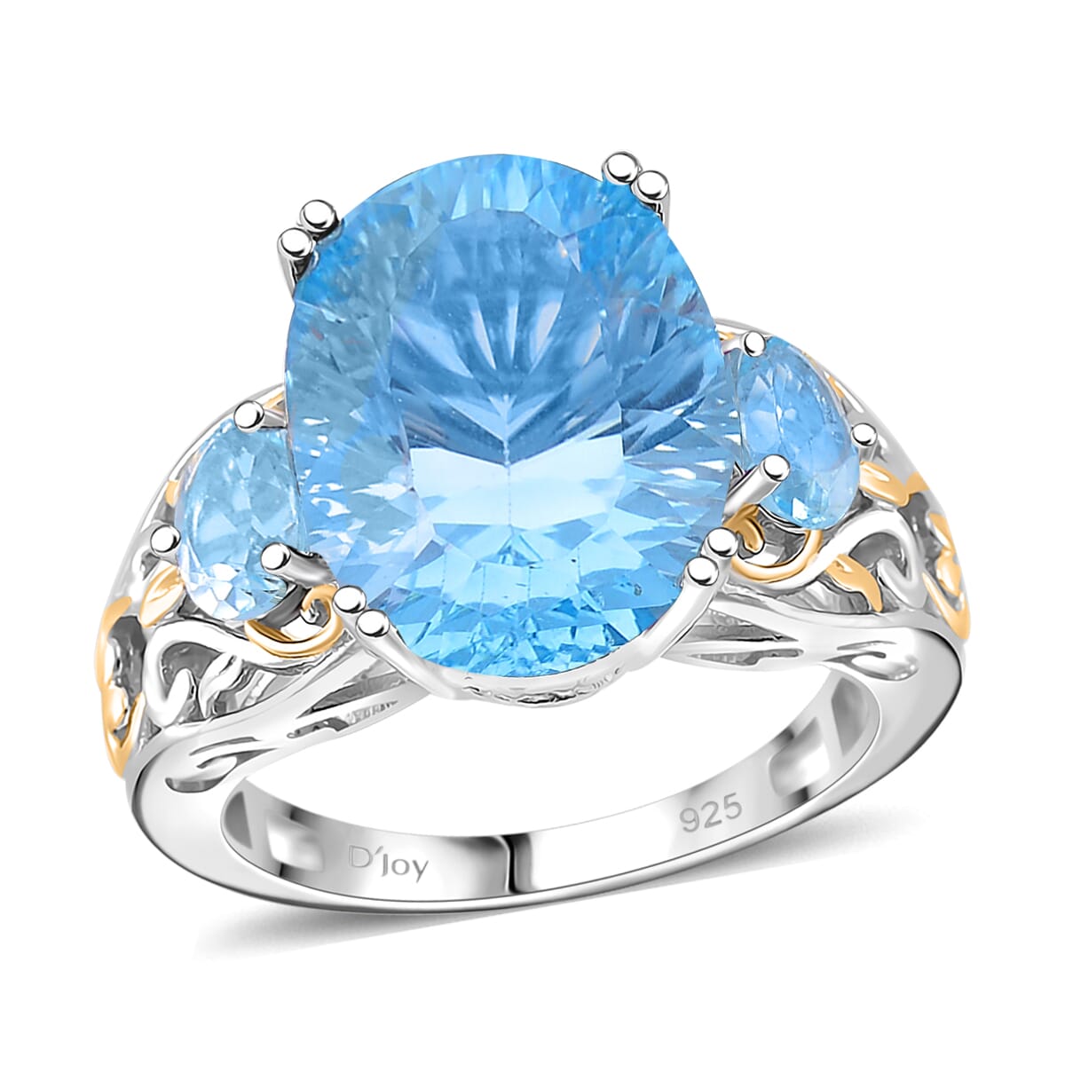 Sky Blue Topaz 11.80 ctw Ring in 18K Vermeil YG and Rhodium Over Sterling Silver (Size 8.0) image number 0