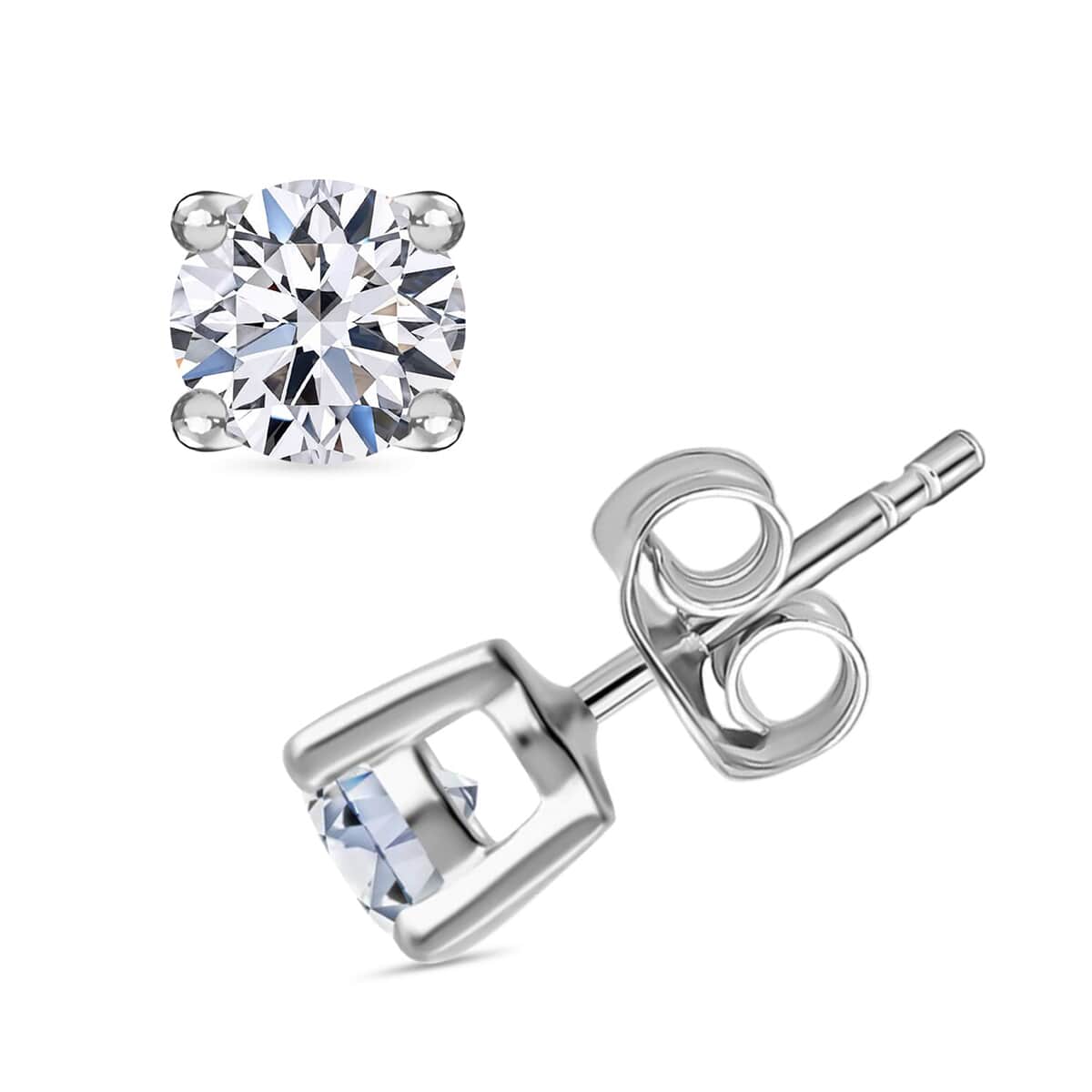 Luxuriant Lab Grown Diamond (G-H, SI) Solitaire Stud Earrings in Platinum Over Sterling Silver 0.50 ctw image number 0