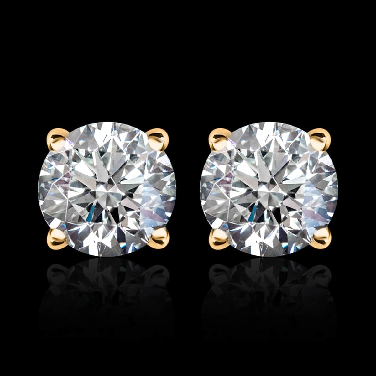 Luxuriant Lab Grown Diamond G-H SI 1.00 ctw Solitaire Stud Earrings in Vermeil Yellow Gold Over Sterling Silver image number 1