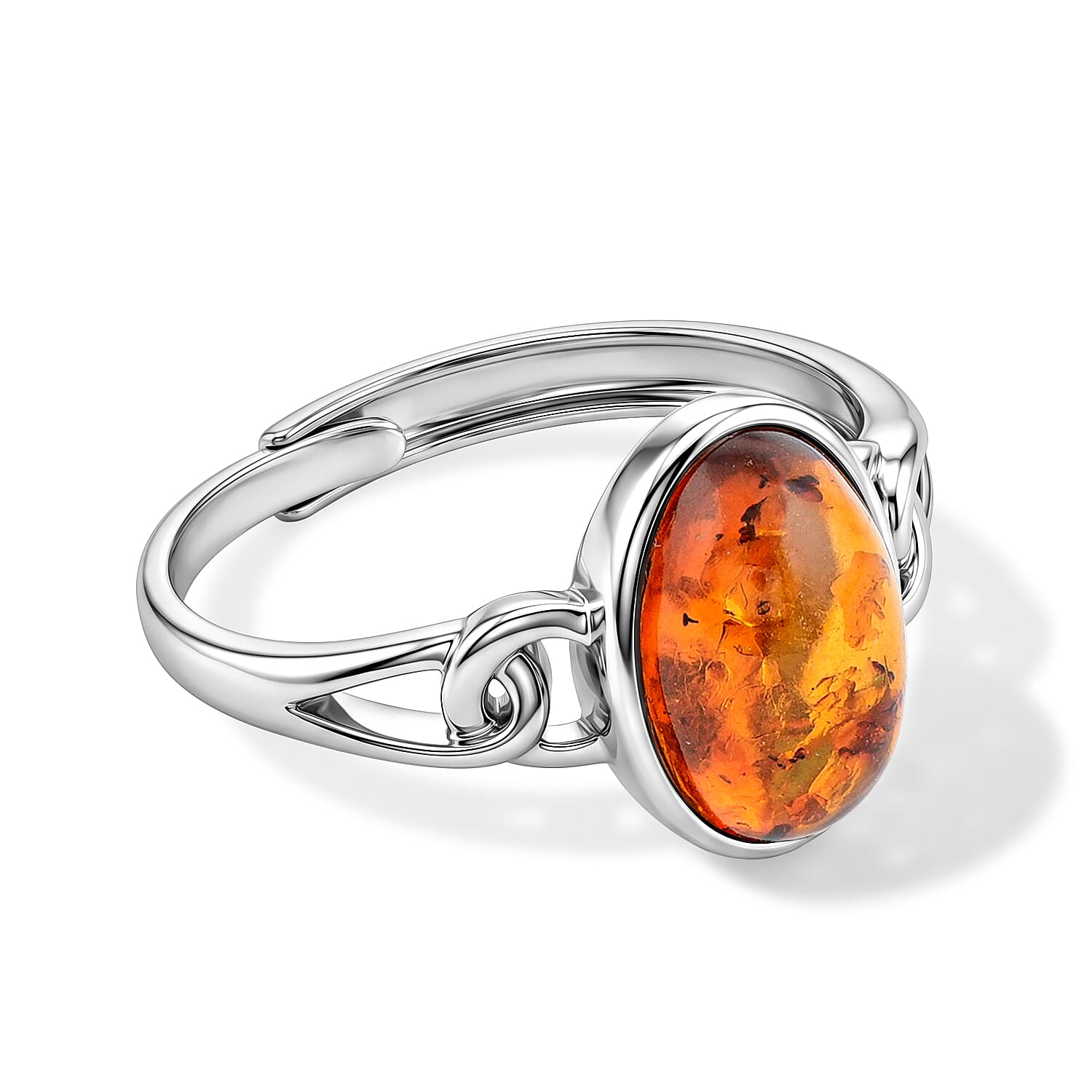 Baltic Amber Ring in Sterling Silver, Adjustable