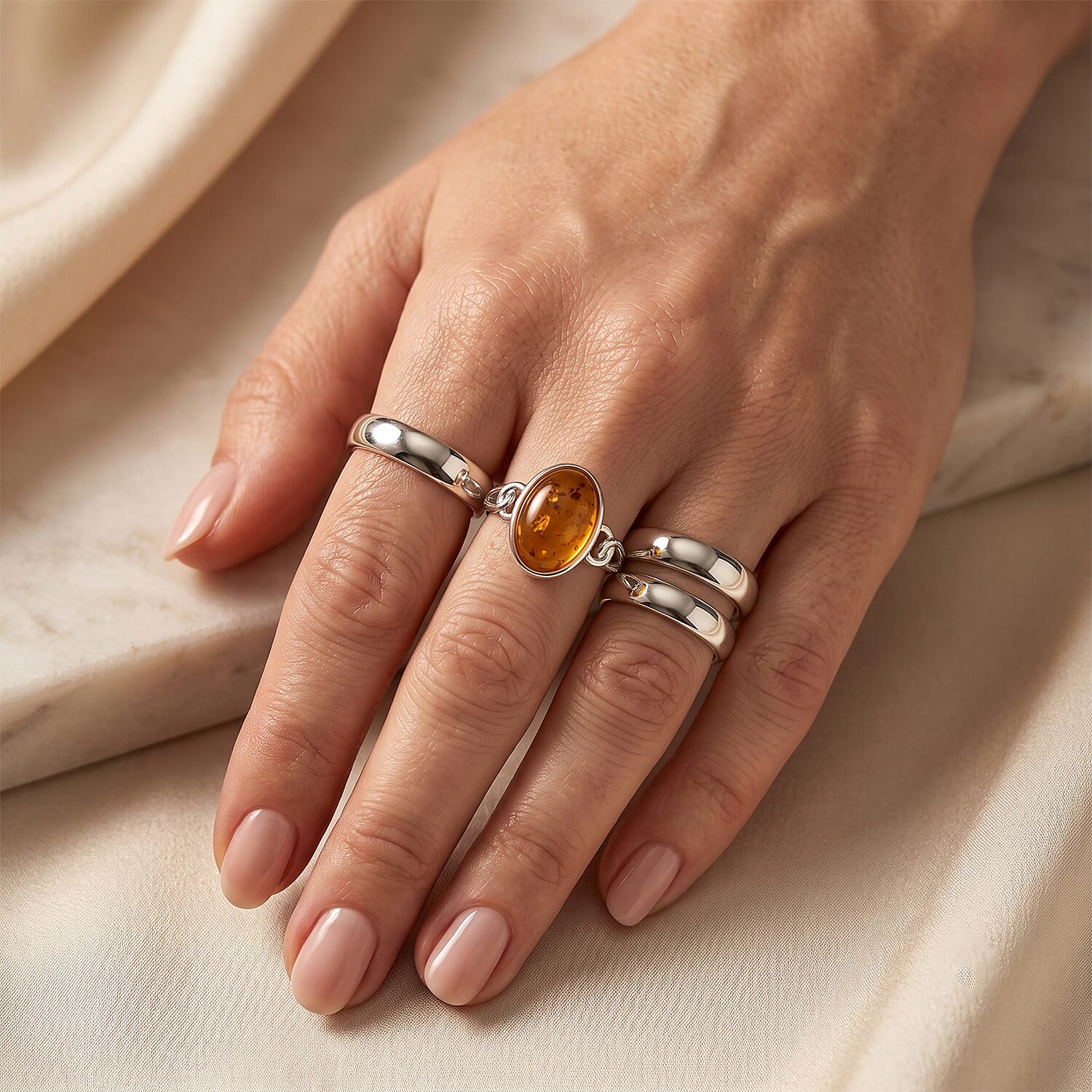 Baltic Amber Ring in Sterling Silver, Adjustable