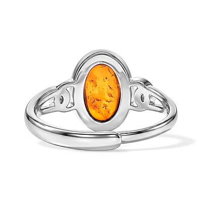 Baltic Amber Ring in Sterling Silver, Adjustable