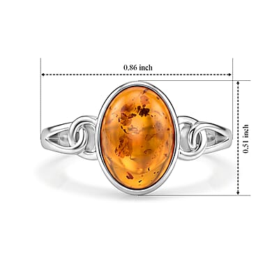 Baltic Amber Ring in Sterling Silver, Adjustable