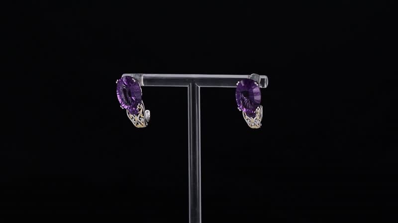African Amethyst 11.40 ctw J-Hoop Earrings in 18K Vermeil YG and Platinum Over Sterling Silver
