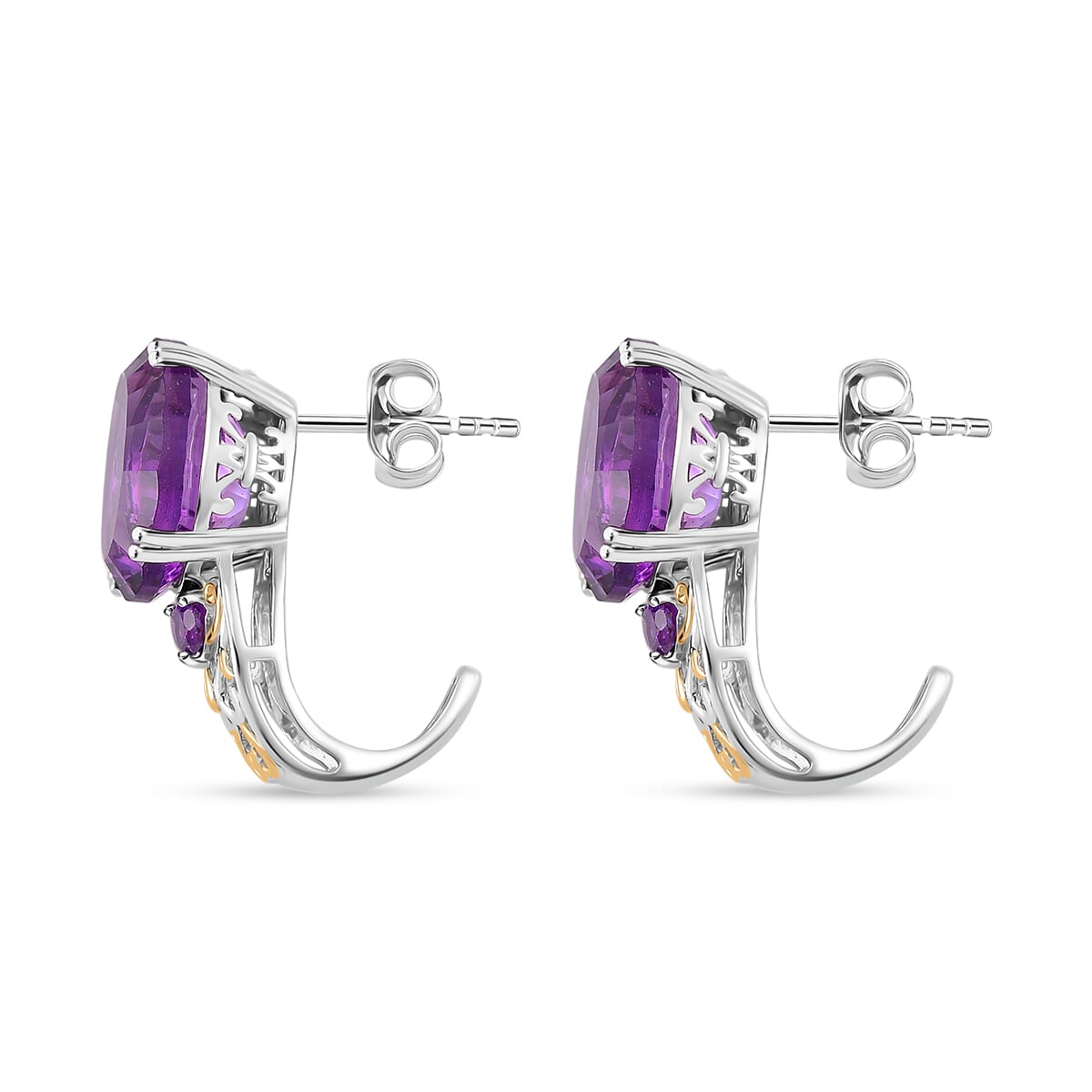 African Amethyst 11.40 ctw J-Hoop Earrings in 18K Vermeil YG and Rhodium Over Sterling Silver image number 3