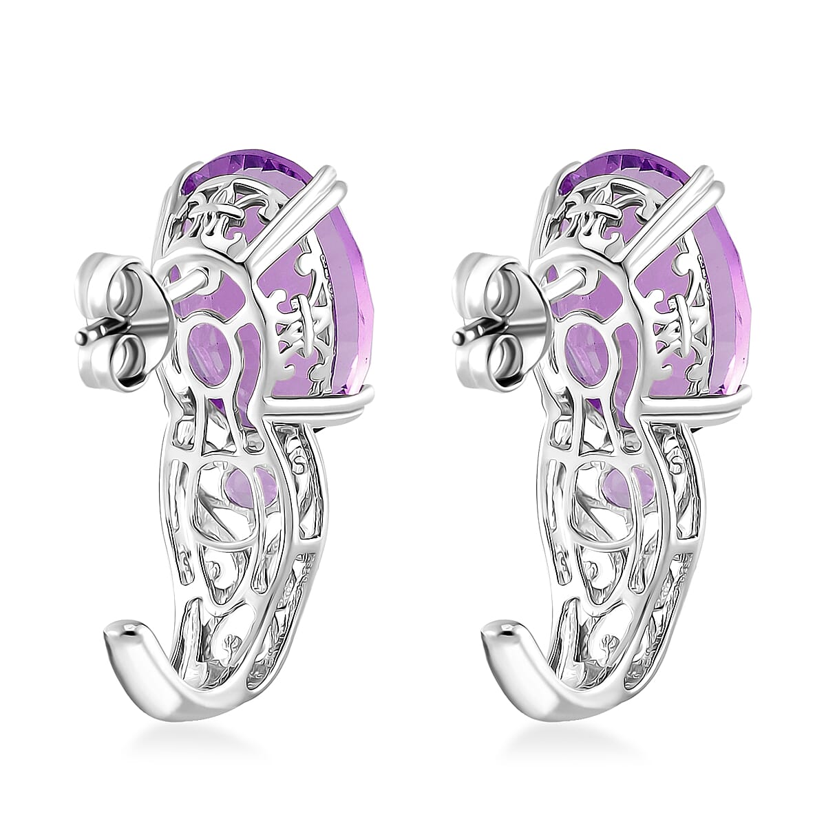 African Amethyst 11.40 ctw J-Hoop Earrings in 18K Vermeil YG and Platinum Over Sterling Silver