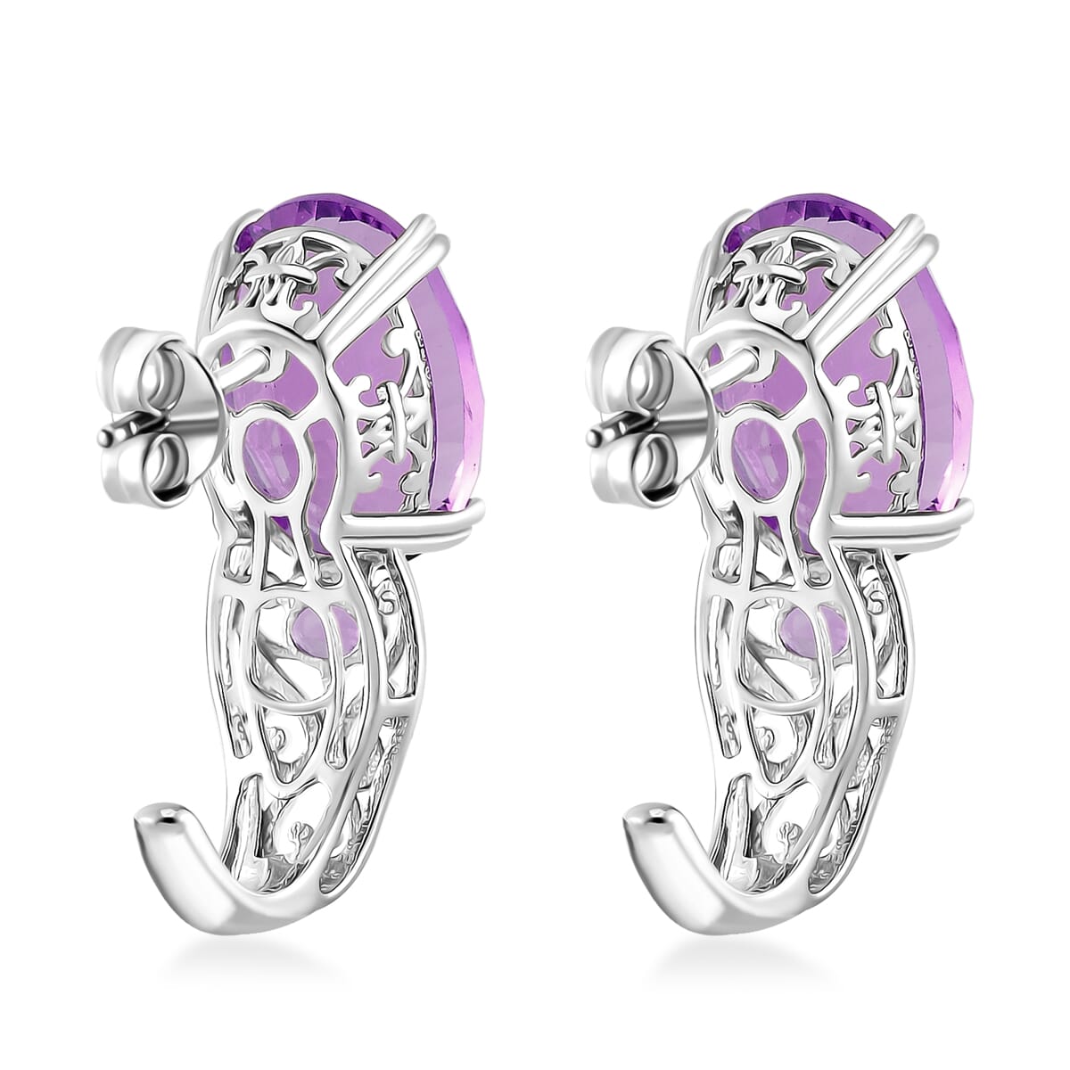 African Amethyst 11.40 ctw J-Hoop Earrings in 18K Vermeil YG and Rhodium Over Sterling Silver image number 4