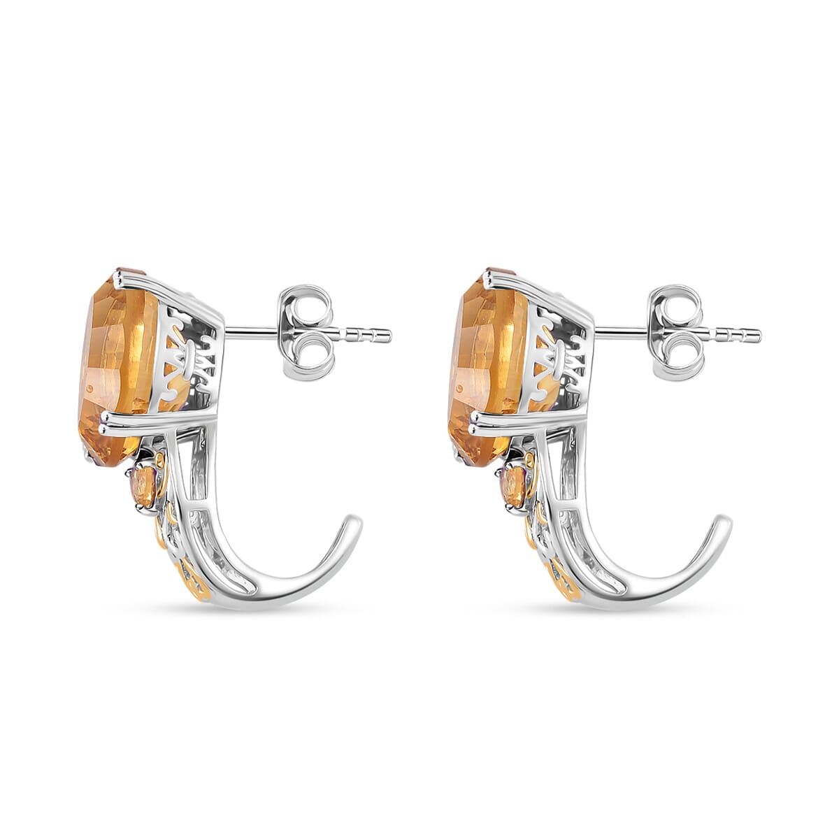 Brazilian Citrine 11.30 ctw J-Hoop Earrings in 18K Vermeil YG and Rhodium Over Sterling Silver image number 3