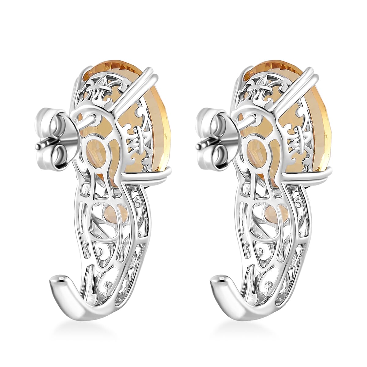 Brazilian Citrine 11.30 ctw J-Hoop Earrings in 18K Vermeil YG and Rhodium Over Sterling Silver image number 4