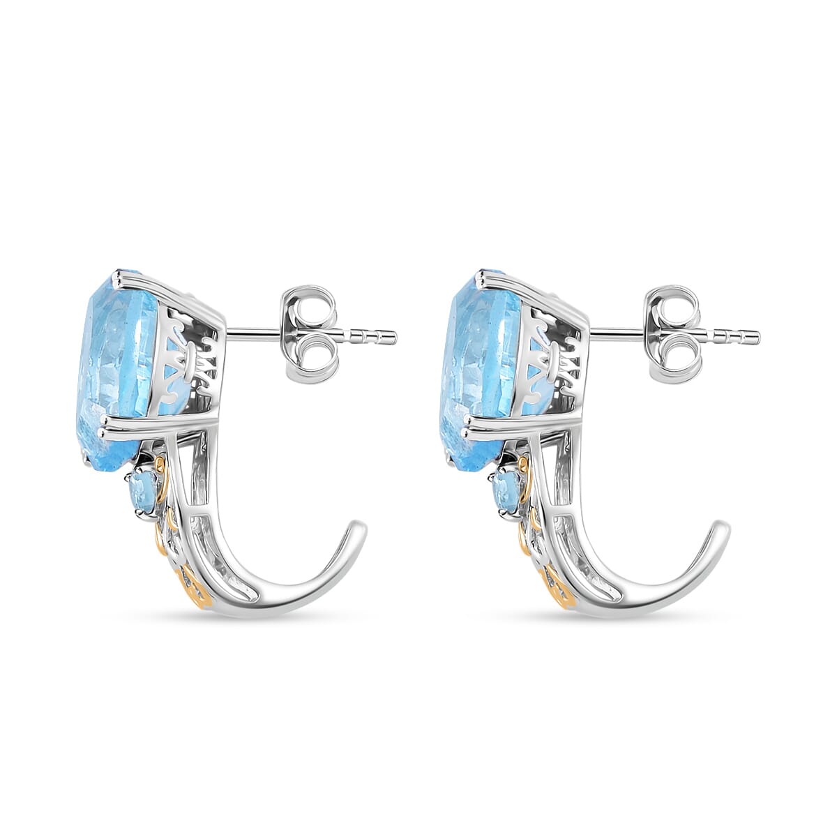 Sky Blue Topaz 14.70 ctw J-Hoop Earrings in 18K Vermeil YG and Rhodium Over Sterling Silver image number 3