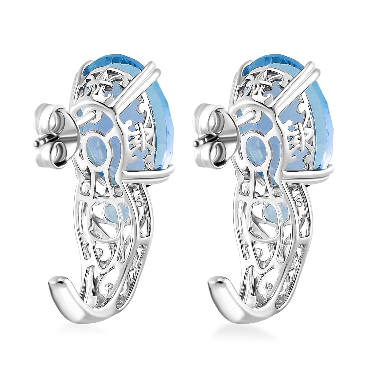 Sky Blue Topaz 14.70 ctw J-Hoop Earrings in 18K Vermeil YG and Rhodium Over Sterling Silver image number 4