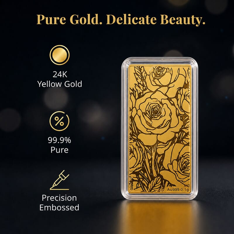 24K Gold Rose Flower Emboss Sheet 100mg