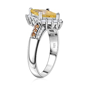 Light Yellow Moissanite and Multi Gemstone 1.75 ctw Ring in Rhodium Over Sterling Silver (Size 10.0)