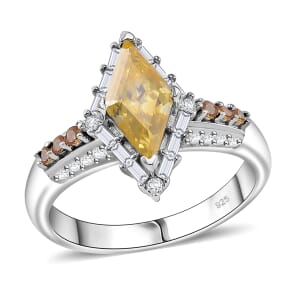 Light Yellow Moissanite and Multi Gemstone 1.75 ctw Ring in Rhodium Over Sterling Silver (Size 7.0)