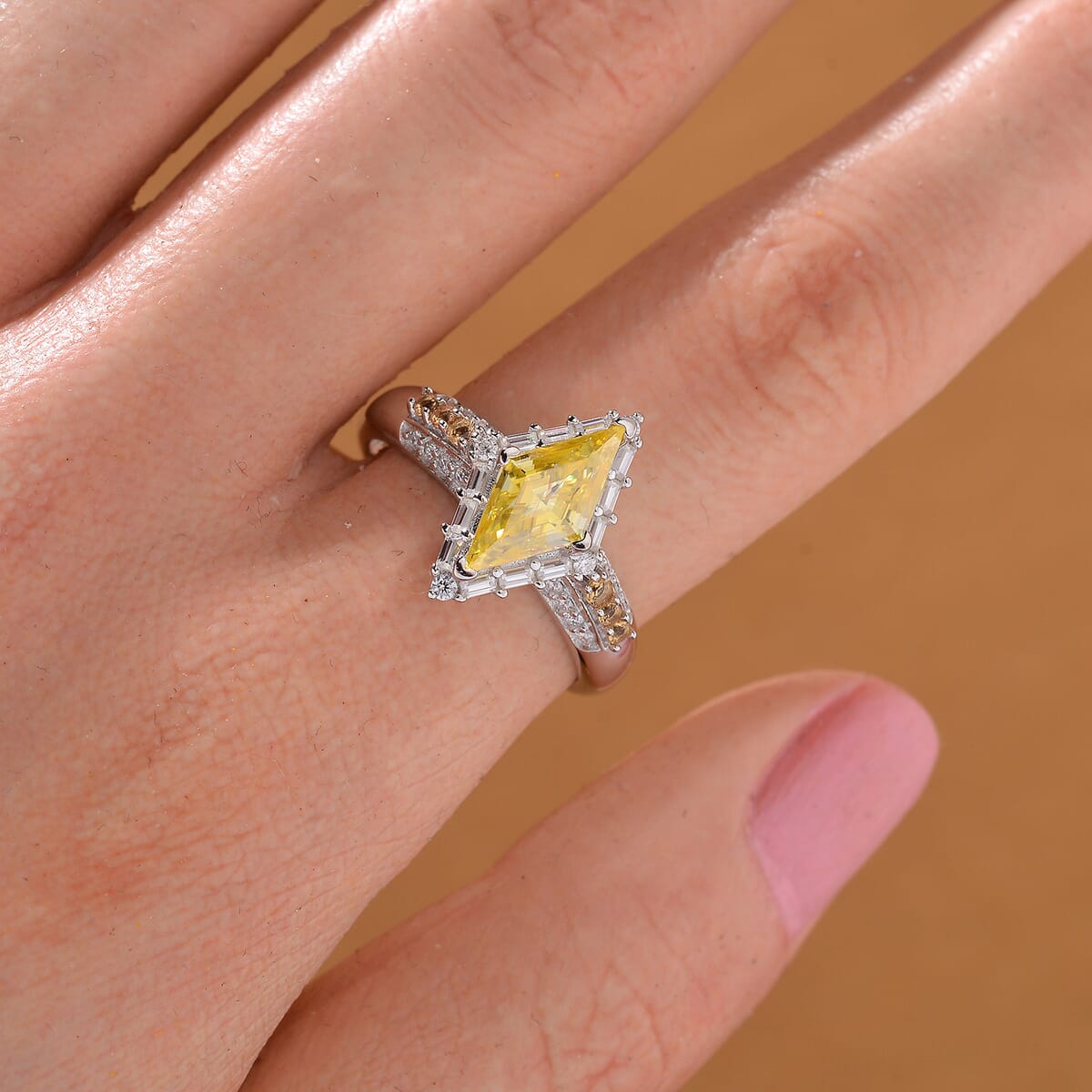 Light Yellow Moissanite and Multi Gemstone 1.75 ctw Ring in Rhodium Over Sterling Silver (Size 7.0) image number 1
