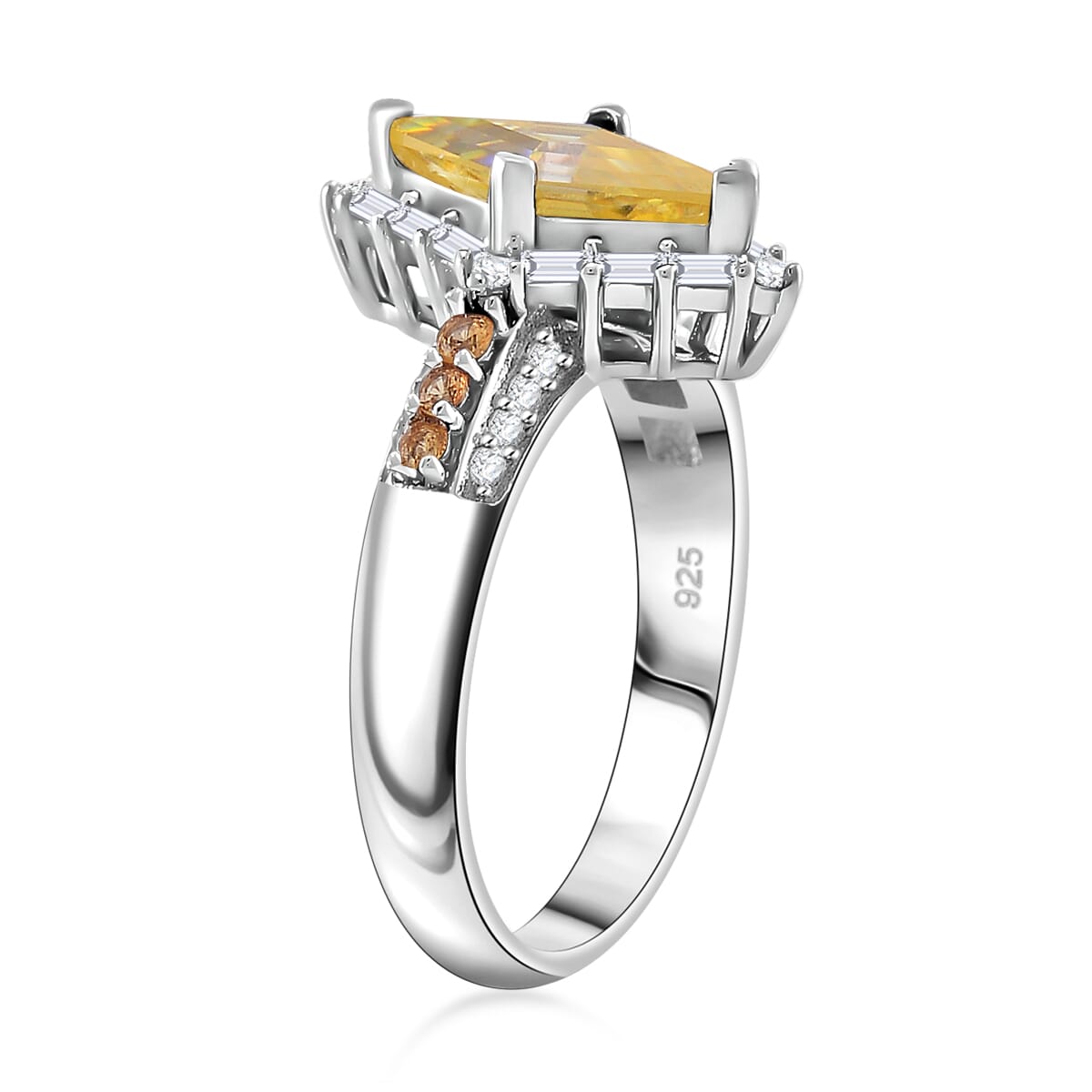 Light Yellow Moissanite and Multi Gemstone 1.75 ctw Ring in Rhodium Over Sterling Silver (Size 7.0) image number 2