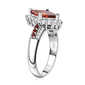 Red Moissanite and Multi Gemstone 1.75 ctw Ring in Rhodium Over Sterling Silver (Size 10.0)