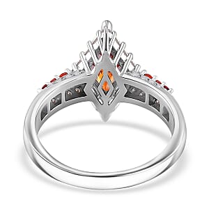 Red Moissanite and Multi Gemstone 1.75 ctw Ring in Rhodium Over Sterling Silver (Size 10.0)