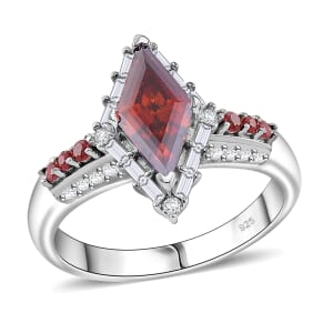 Red Moissanite and Multi Gemstone 1.75 ctw Ring in Rhodium Over Sterling Silver (Size 9.0)