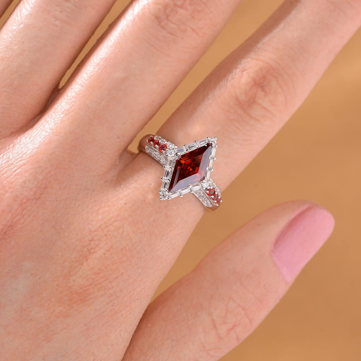Red Moissanite and Multi Gemstone 1.75 ctw Ring in Rhodium Over Sterling Silver (Size 9.0) image number 1