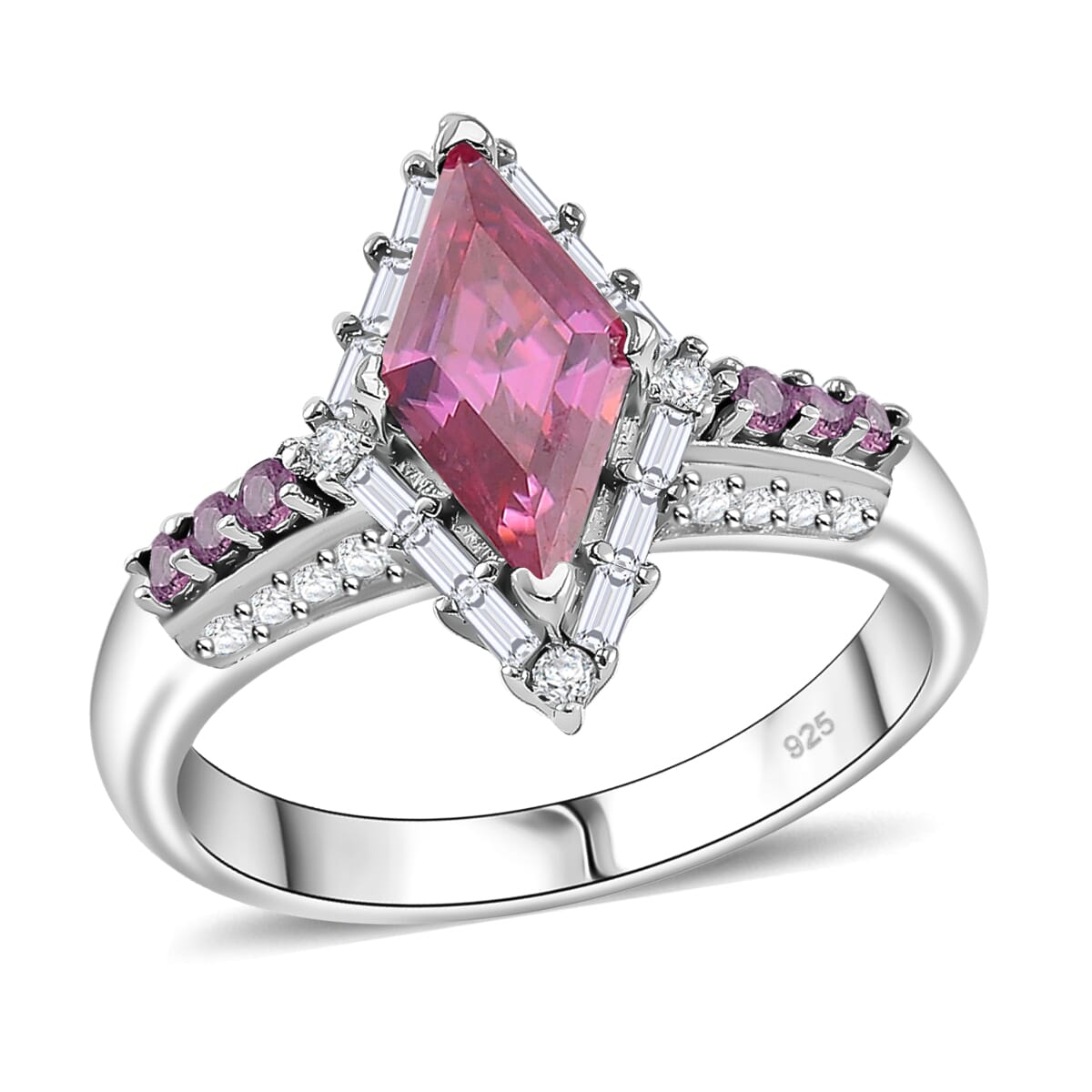 Pink Moissanite and Multi Gemstone 1.80 ctw Ring in Rhodium Over Sterling Silver (Size 8.0) image number 0