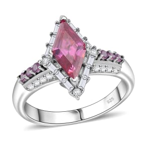 Pink Moissanite and Multi Gemstone 1.80 ctw Ring in Rhodium Over Sterling Silver (Size 8.0)