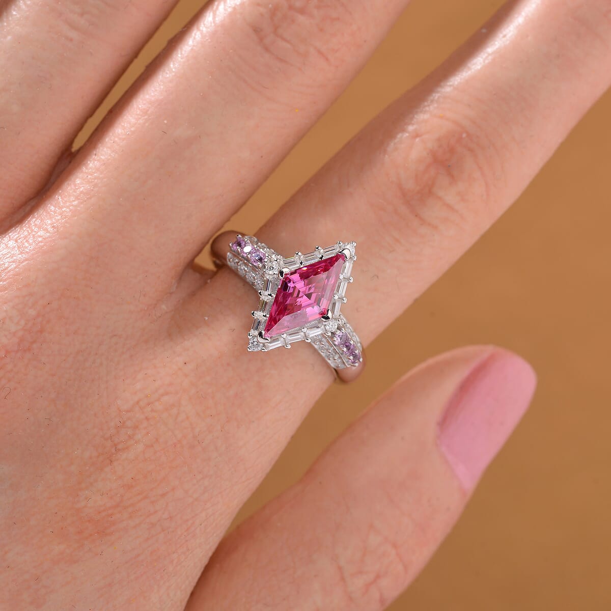 Pink Moissanite and Multi Gemstone 1.80 ctw Ring in Rhodium Over Sterling Silver (Size 8.0) image number 1