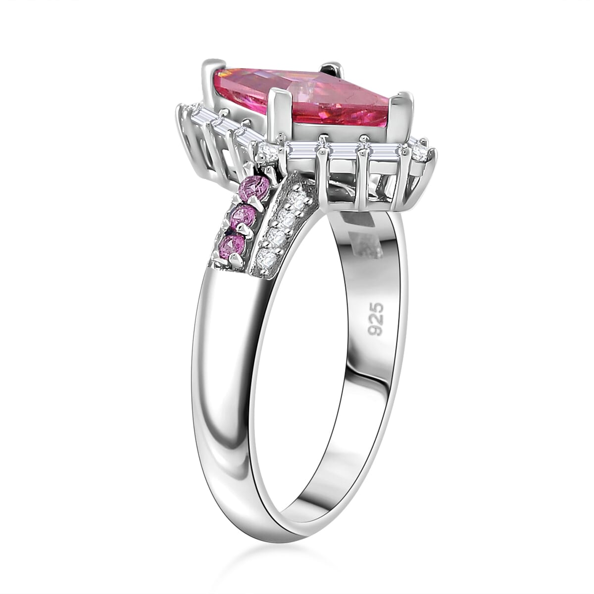 Pink Moissanite and Multi Gemstone 1.80 ctw Ring in Rhodium Over Sterling Silver (Size 8.0) image number 2