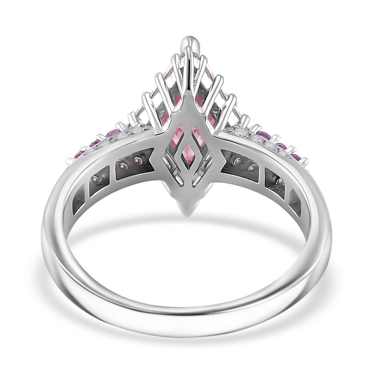 Pink Moissanite and Multi Gemstone 1.80 ctw Ring in Rhodium Over Sterling Silver (Size 8.0) image number 3