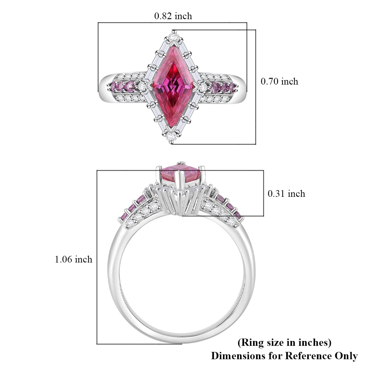 Pink Moissanite and Multi Gemstone 1.80 ctw Ring in Rhodium Over Sterling Silver (Size 8.0) image number 4