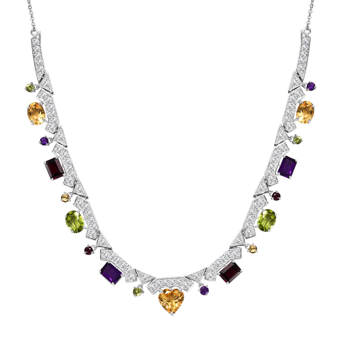 GP Royal Art Deco Collection Brazilian Citrine and Multi Gemstone 15.90 ctw Necklace in Rhodium Over Sterling Silver 18 Inches image number 0