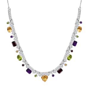 GP Royal Art Deco Collection Brazilian Citrine and Multi Gemstone 15.90 ctw Necklace in Rhodium Over Sterling Silver 18 Inches