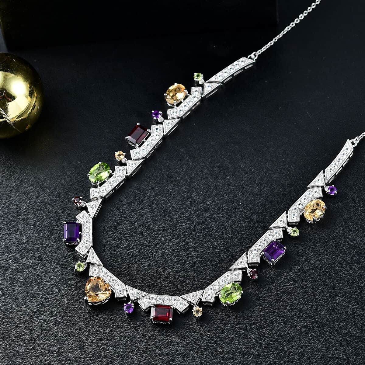 GP Royal Art Deco Collection Brazilian Citrine and Multi Gemstone 15.90 ctw Necklace in Rhodium Over Sterling Silver 18 Inches image number 1