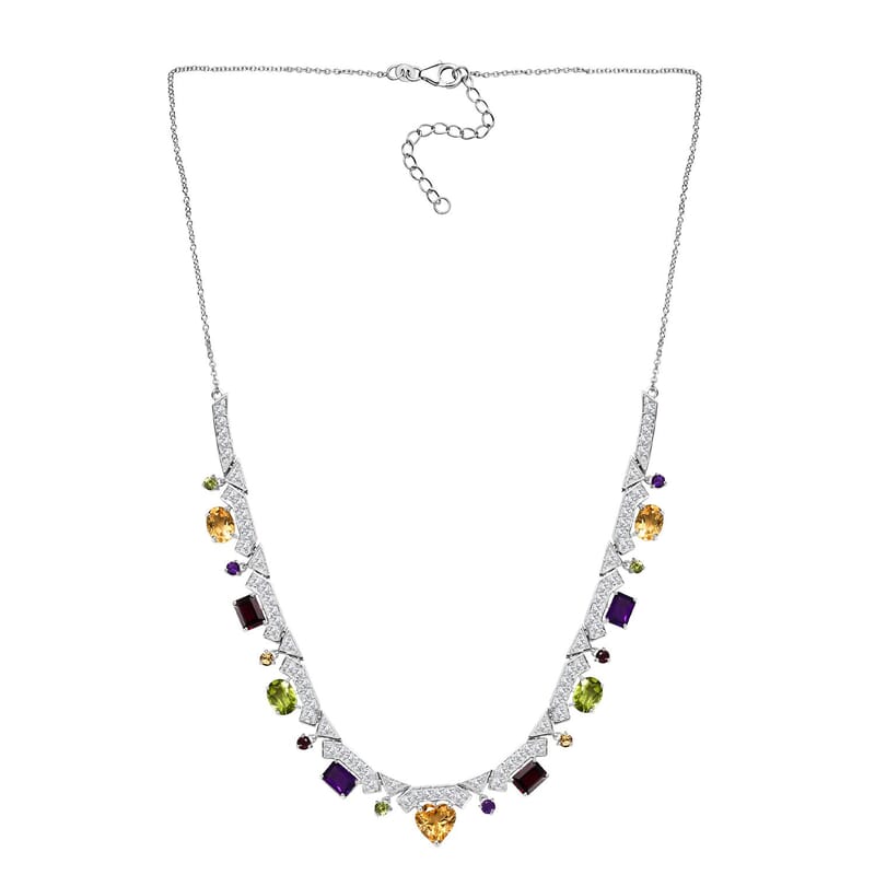 GP Royal Art Deco Collection Brazilian Citrine and Multi Gemstone 15.90 ctw Necklace in Rhodium Over Sterling Silver 18 Inches
