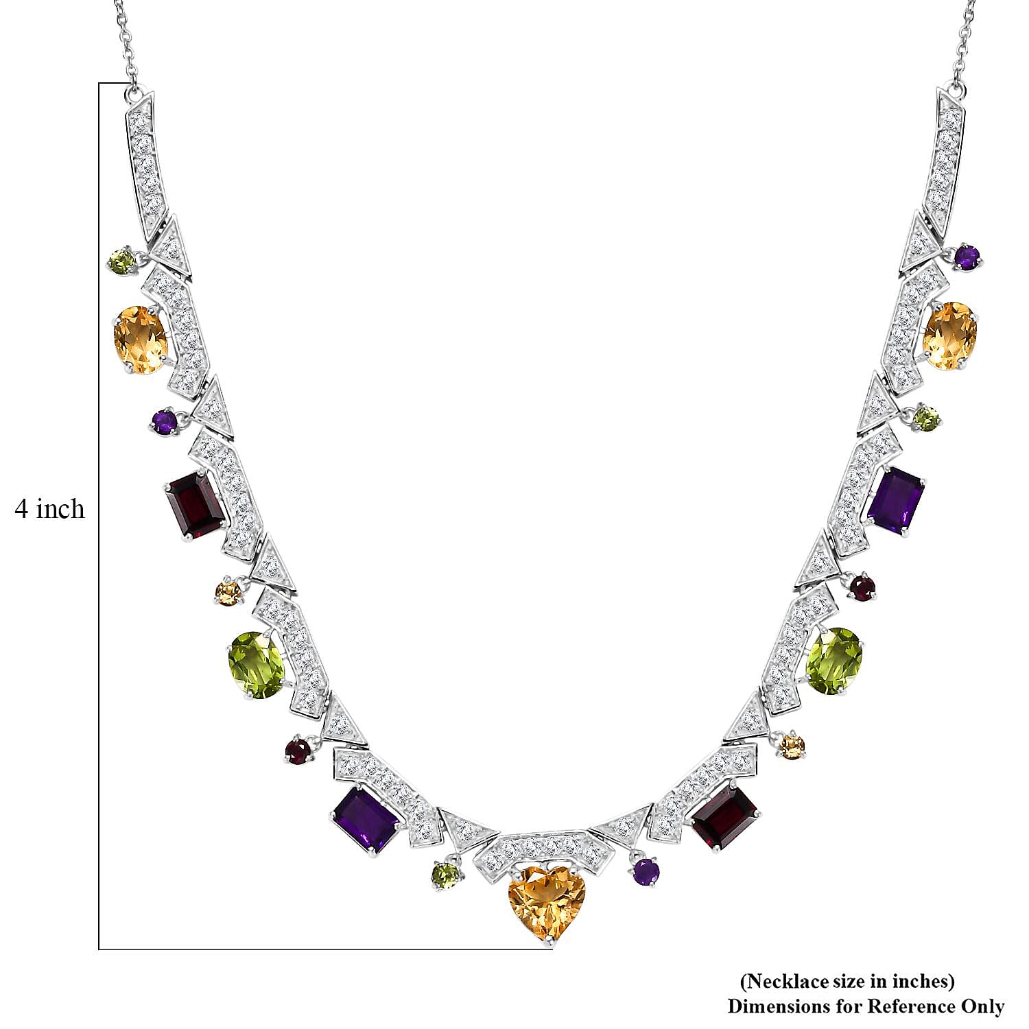 GP Royal Art Deco Collection Brazilian Citrine and Multi Gemstone 15.90 ctw Necklace in Rhodium Over Sterling Silver 18 Inches