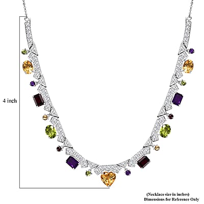 GP Royal Art Deco Collection Brazilian Citrine and Multi Gemstone 15.90 ctw Necklace in Rhodium Over Sterling Silver 18 Inches